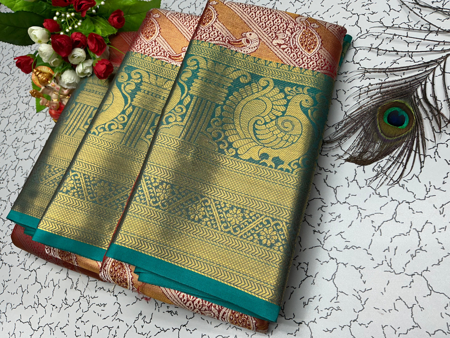 2 Gram Bridal Saree – Traditional Floral Weave with Temple Border