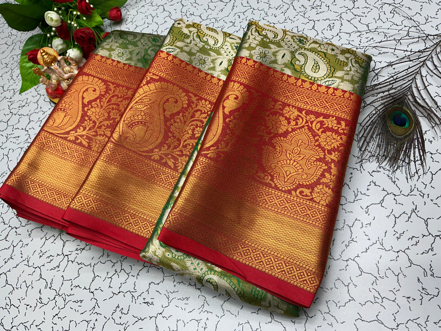 2 Gram Bridal Saree – Violet Pink with Silver Floral Butta and Copper Top