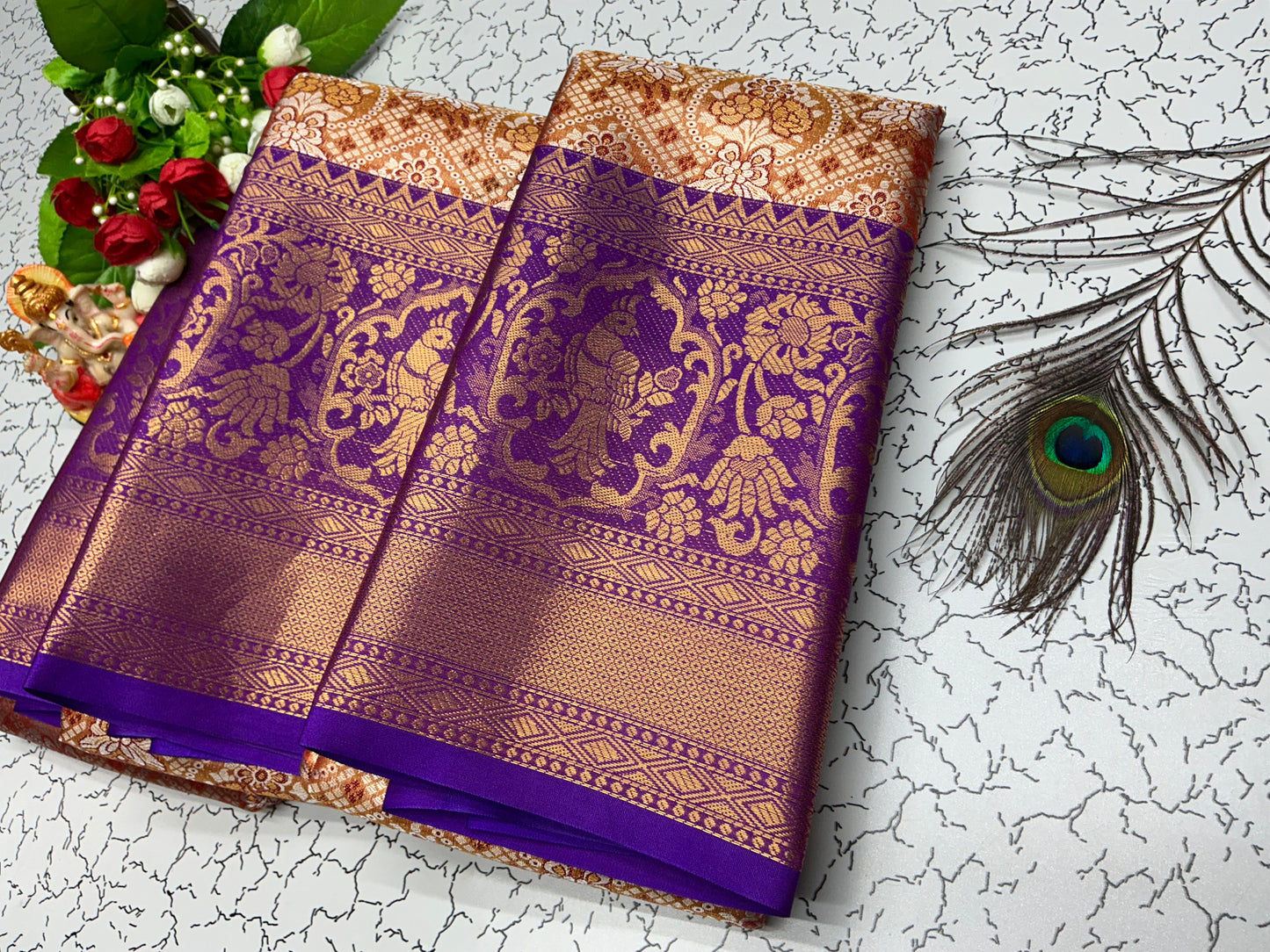 2 Gram Bridal Saree – Violet with Rose Gold Pallu and Traditional Zari Design