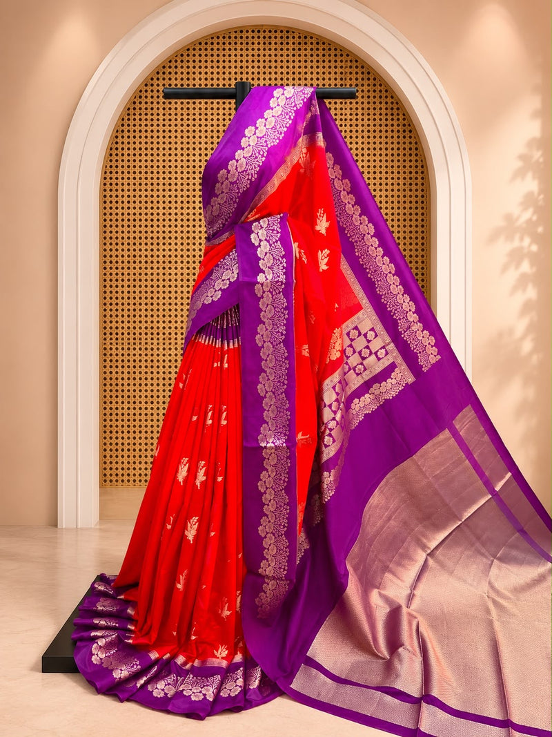 Premium Warm Silk Saree – Crimson Red with Royal Purple Border | Traditional Celebration Saree | Sri Nandhini Tex | SNTS002
