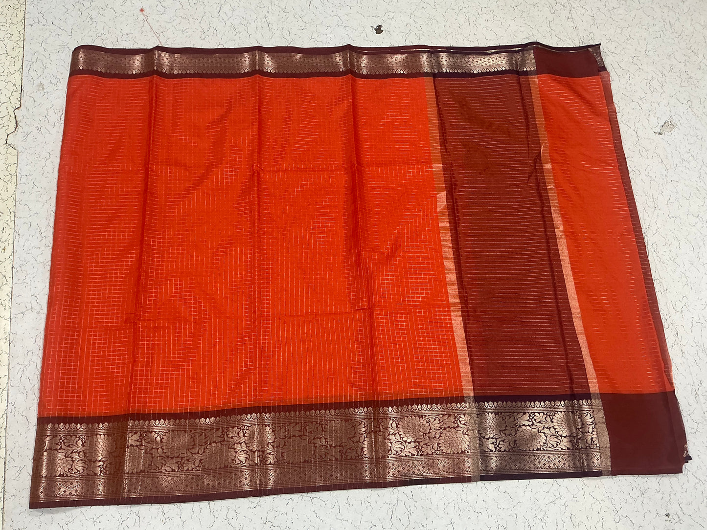 Banaras Soft Silk Saree | Elegant Zari Border | Rust Orange with Coffee Brown | Sri Nandhini Tex | Code: SNTPSS006