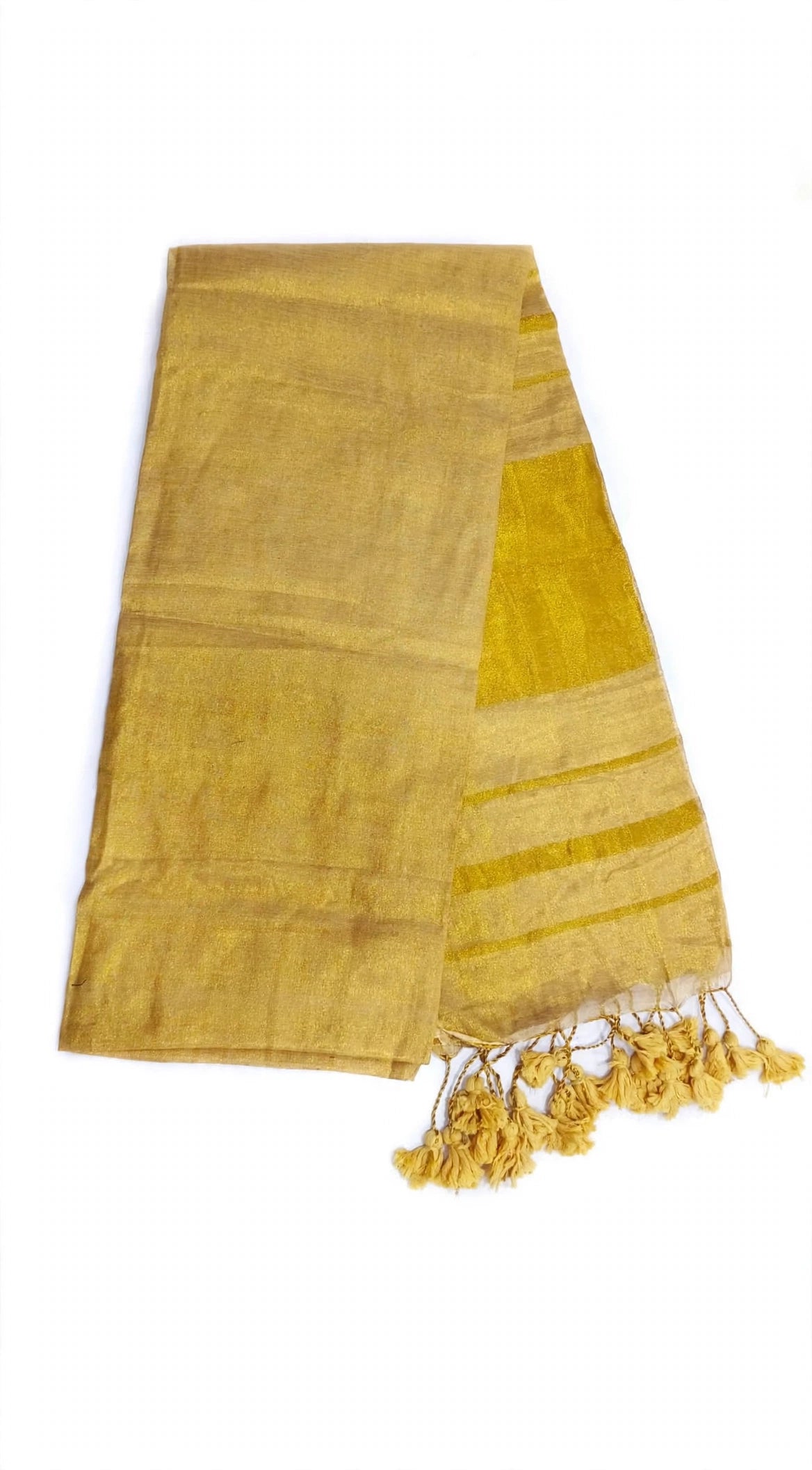 Golden Saree | Premium Linen Tissue Saree with Zari Pallu & Tassels |Code: SNTLT001