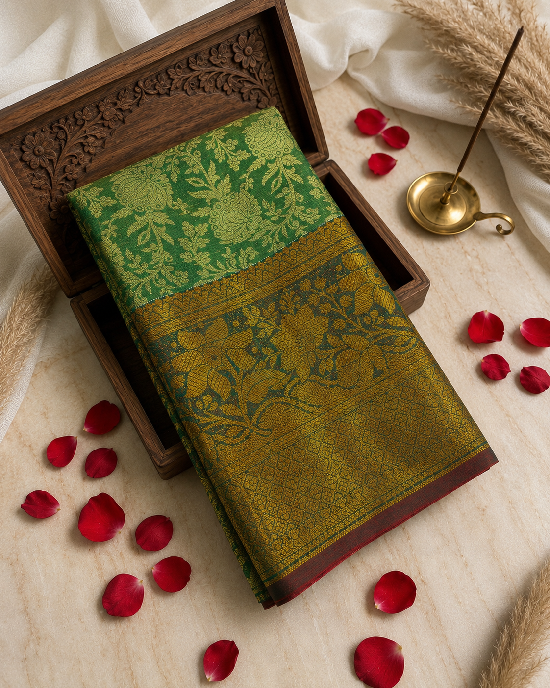 One Gram Saree | Emerald Green & Antique Gold | Elegant Festive Wear Soft Finish | Sri Nandhini Tex | Code: SNTSS824