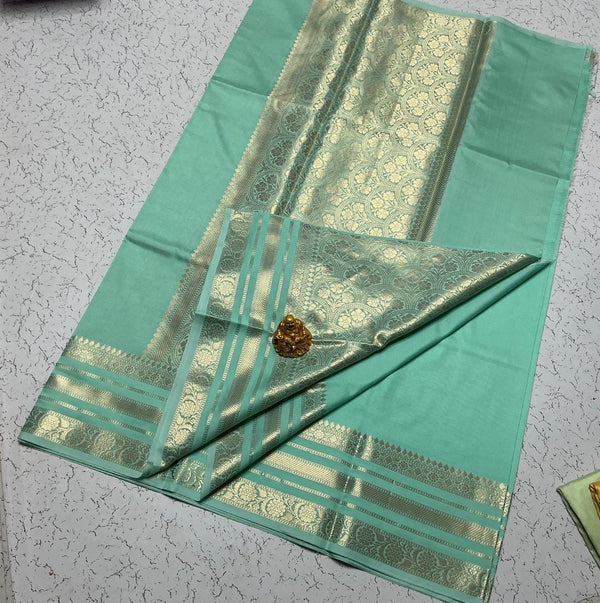 Semi Kanchipuram Soft Silk Saree – Mint Green with Zari Border