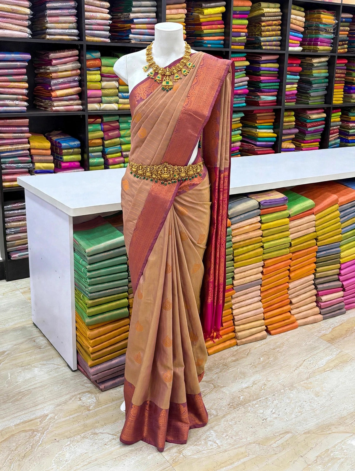Kanchi Soft Silk Saree | Zari Woven Stripes & Butta Design | Contrast Pallu With Blouse| Sri Nandhini Tex