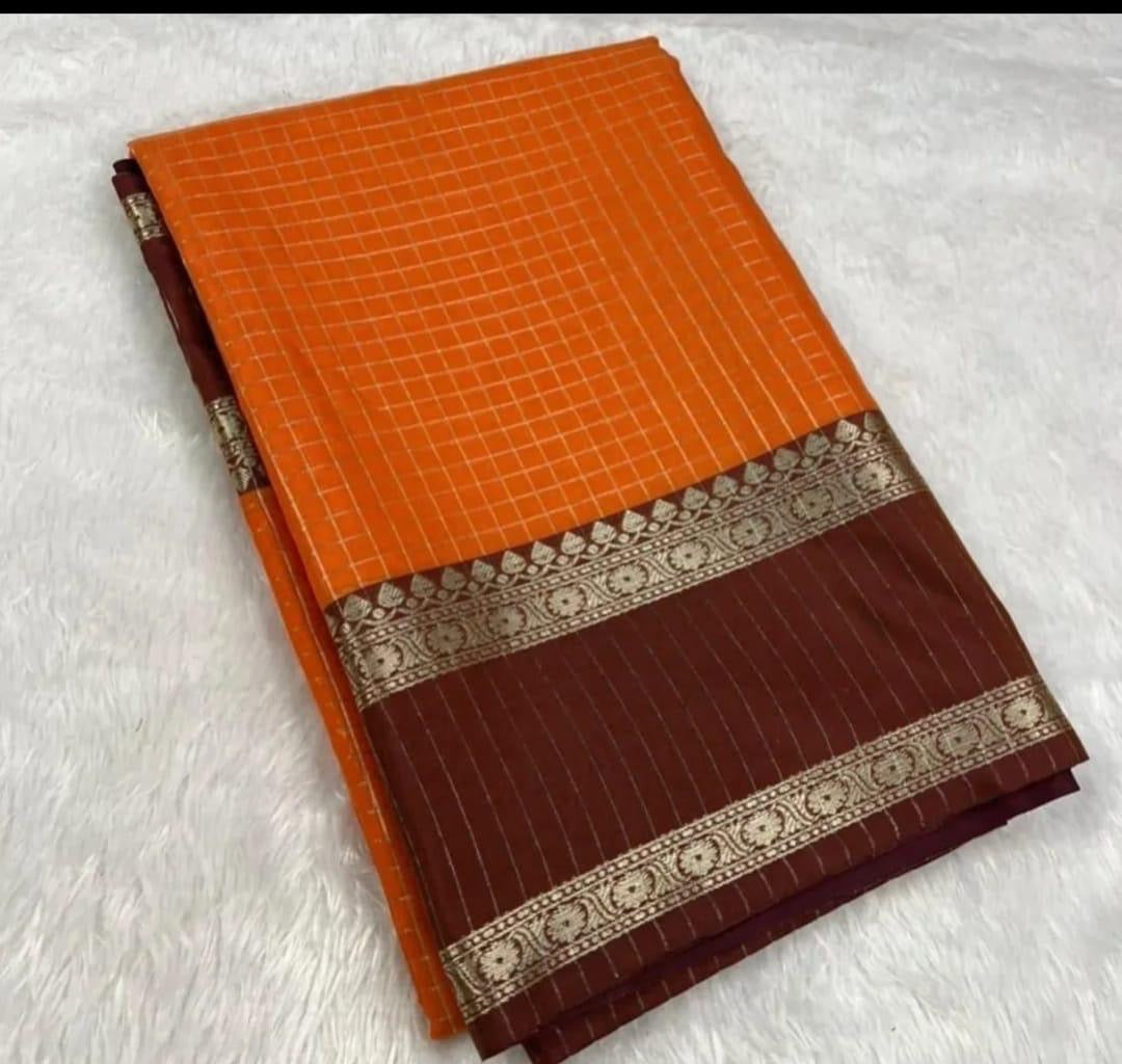 Premium Soft Silk Saree – Rust Orange with Coffee Brown Contrast Border | Wedding & Festive Wear | Sri Nandhini Tex | SNTPSS001