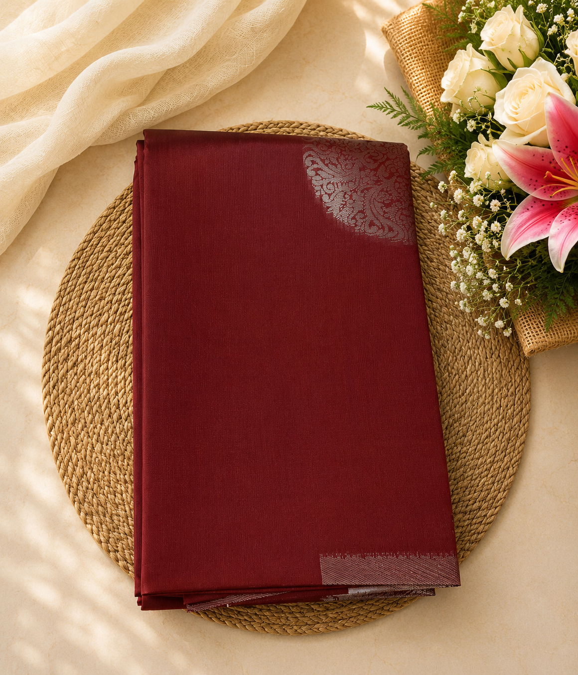 Semi Soft Silk Offer Saree | Maroon | Rich Festive Collection | Sri Nandhini Tex | Code: SNTAOS16