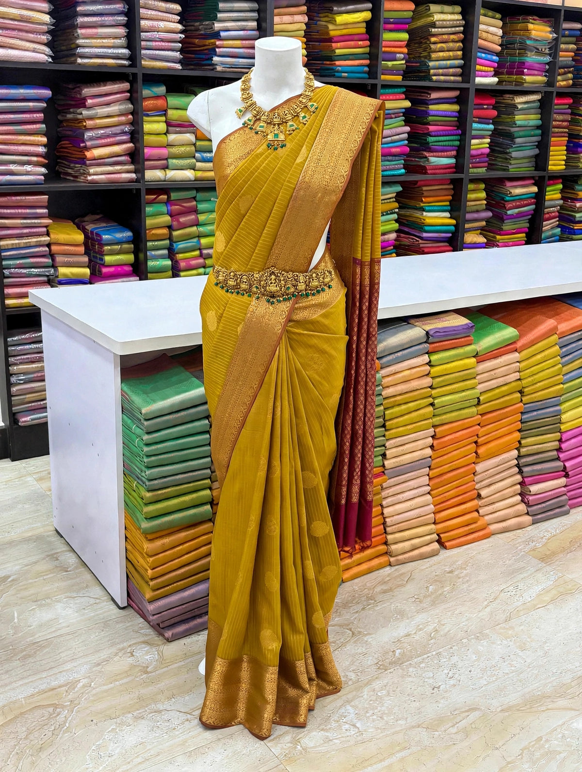 Kanchi Soft Silk Saree | Zari Woven Stripes & Butta Design | Contrast Pallu With Blouse| Sri Nandhini Tex
