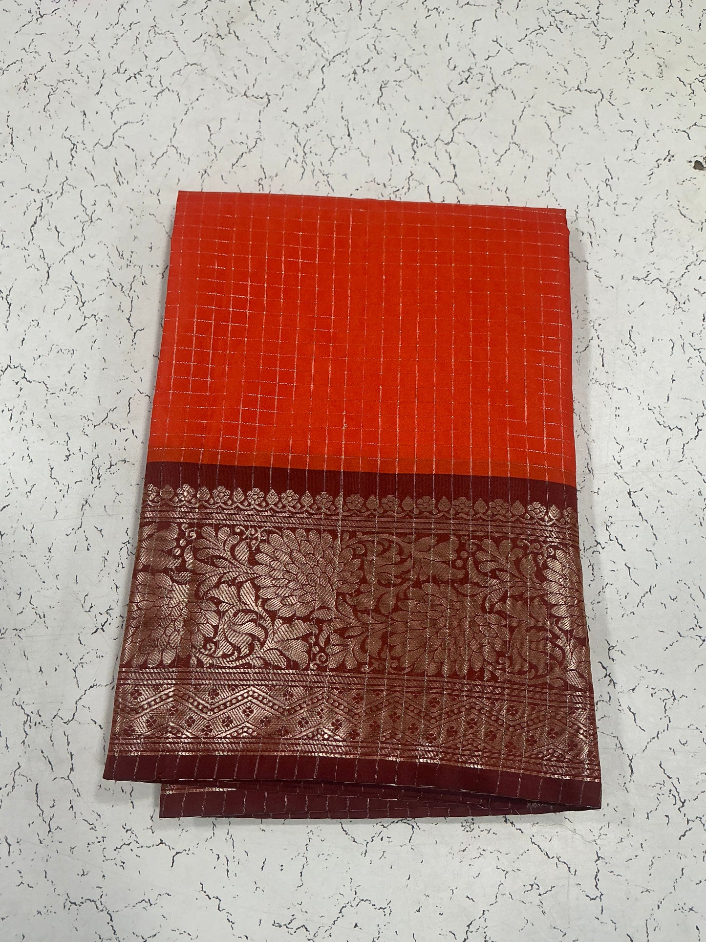 Banaras Soft Silk Saree | Elegant Zari Border | Rust Orange with Coffee Brown | Sri Nandhini Tex | Code: SNTPSS006