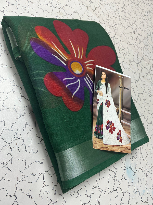 Premium linen digital cotton sarees