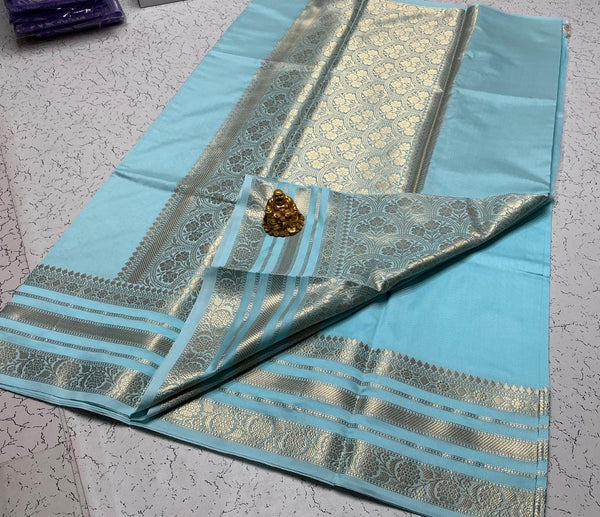 Semi Kanchipuram Soft Silk Saree – Sky Blue with Silver Zari