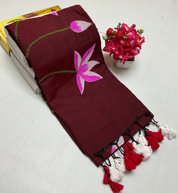 Khadi cotton saree - brown colour