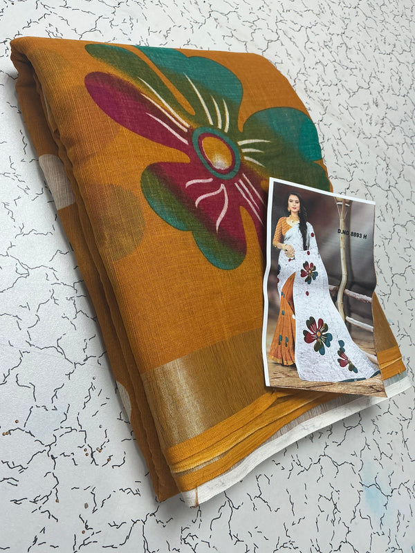 Premium linen digital cotton sarees
