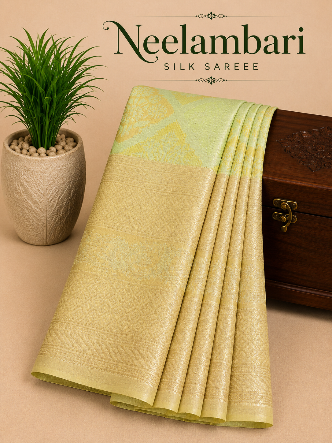 Premium Neelambari Silk Saree | Lime Green with Golden Jacquard Weaving | Sri Nandhini Tex
Code: SNTNS008