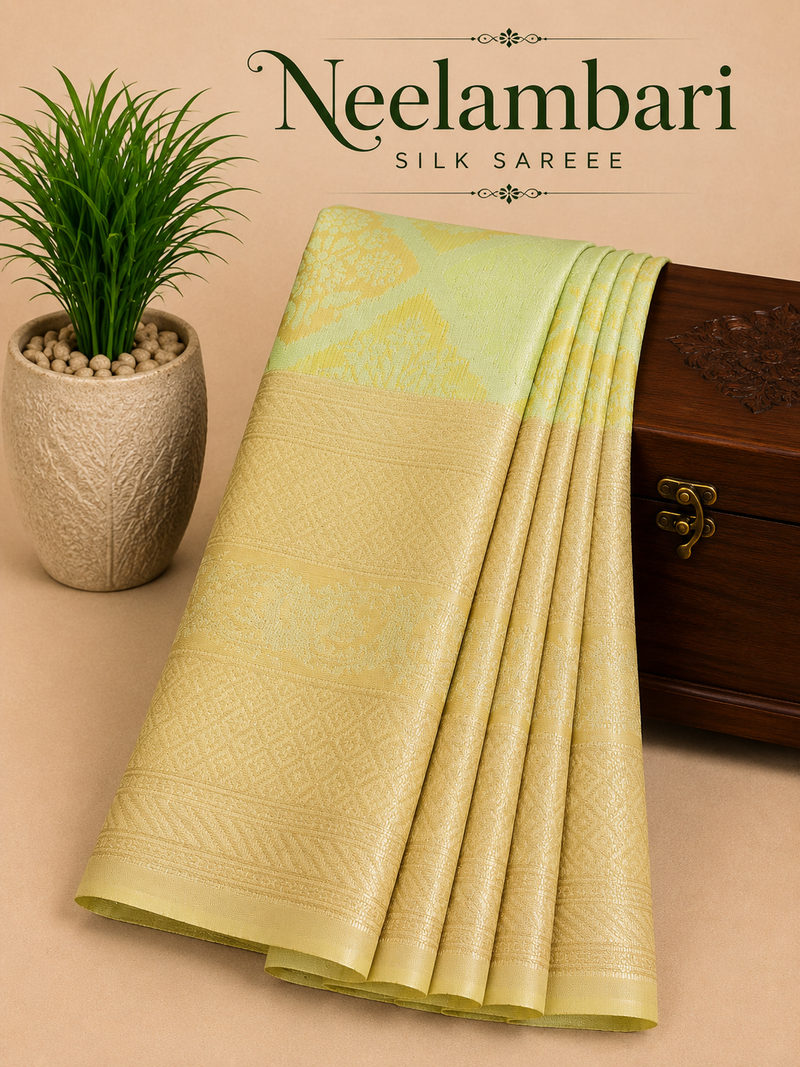 Premium Neelambari Silk Saree | Lime Green with Golden Jacquard Weaving | Sri Nandhini Tex
Code: SNTNS008