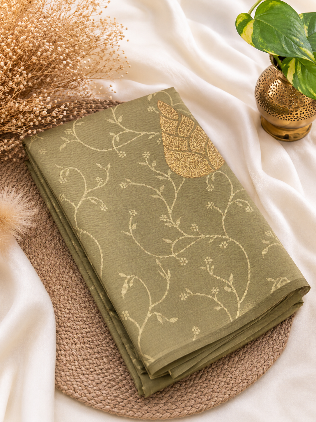 Soft Silk Saree | Olive Beige | Hot Offer @ ₹399 | Elegant Festive Wear | Soft & Graceful Finish | Sri Nandhini Tex | Code: SNTPAOS03