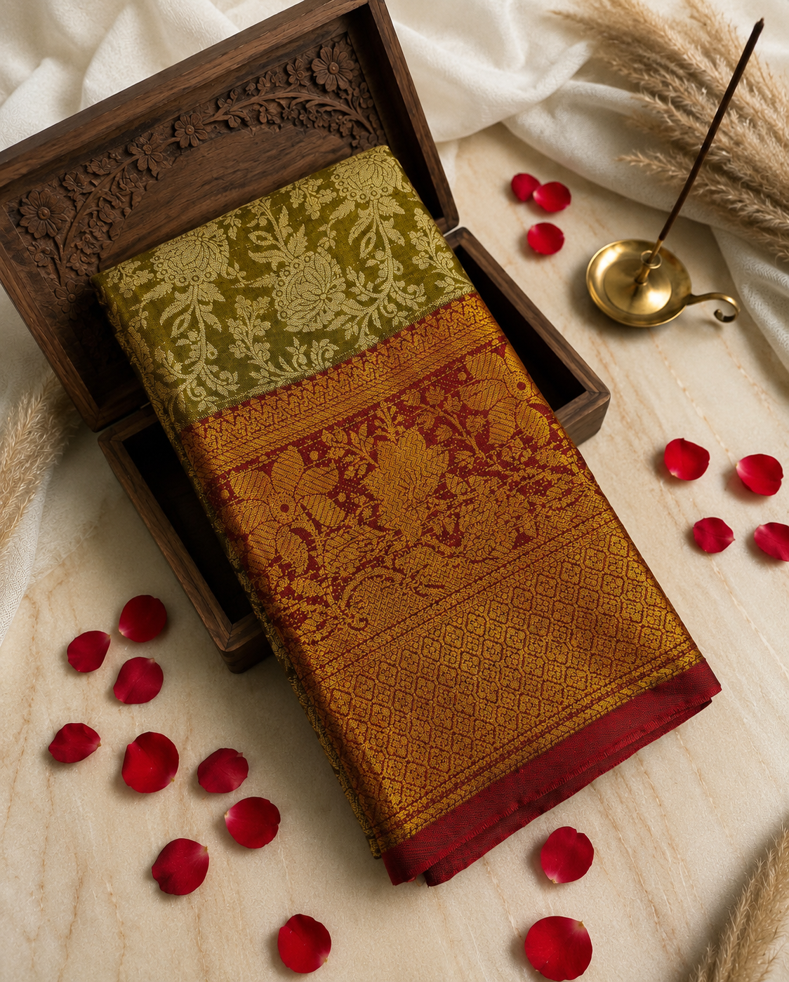 One Gram Saree | Olive Green & Maroon | Elegant Festive Wear Soft Finish | Sri Nandhini Tex | Code: SNTSS825