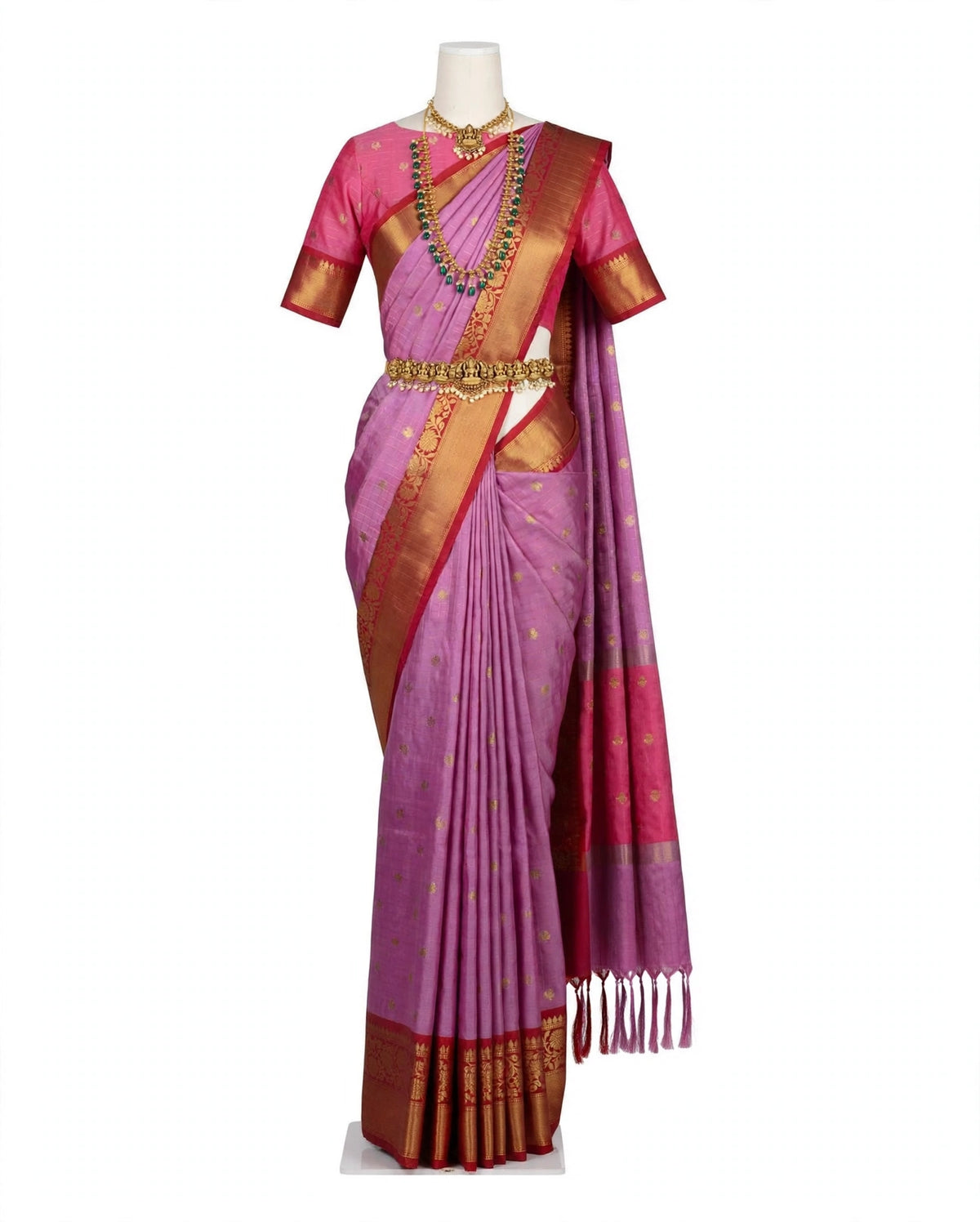 Banaras Silk Cotton Saree – Rich Lavender pink with Magenta & Antique Gold Zari | Sri Nandhini Tex SNTBSC001