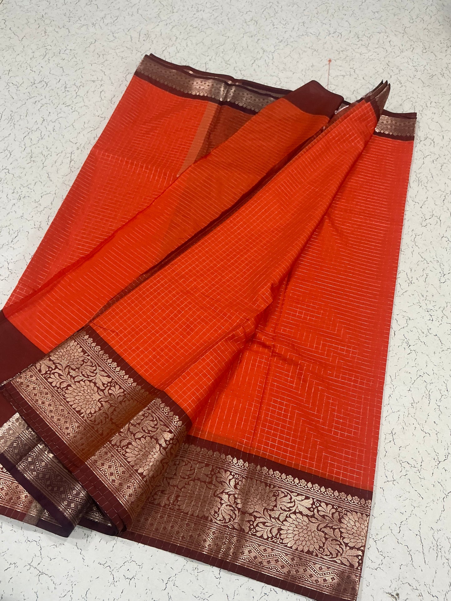 Banaras Soft Silk Saree | Elegant Zari Border | Rust Orange with Coffee Brown | Sri Nandhini Tex | Code: SNTPSS006