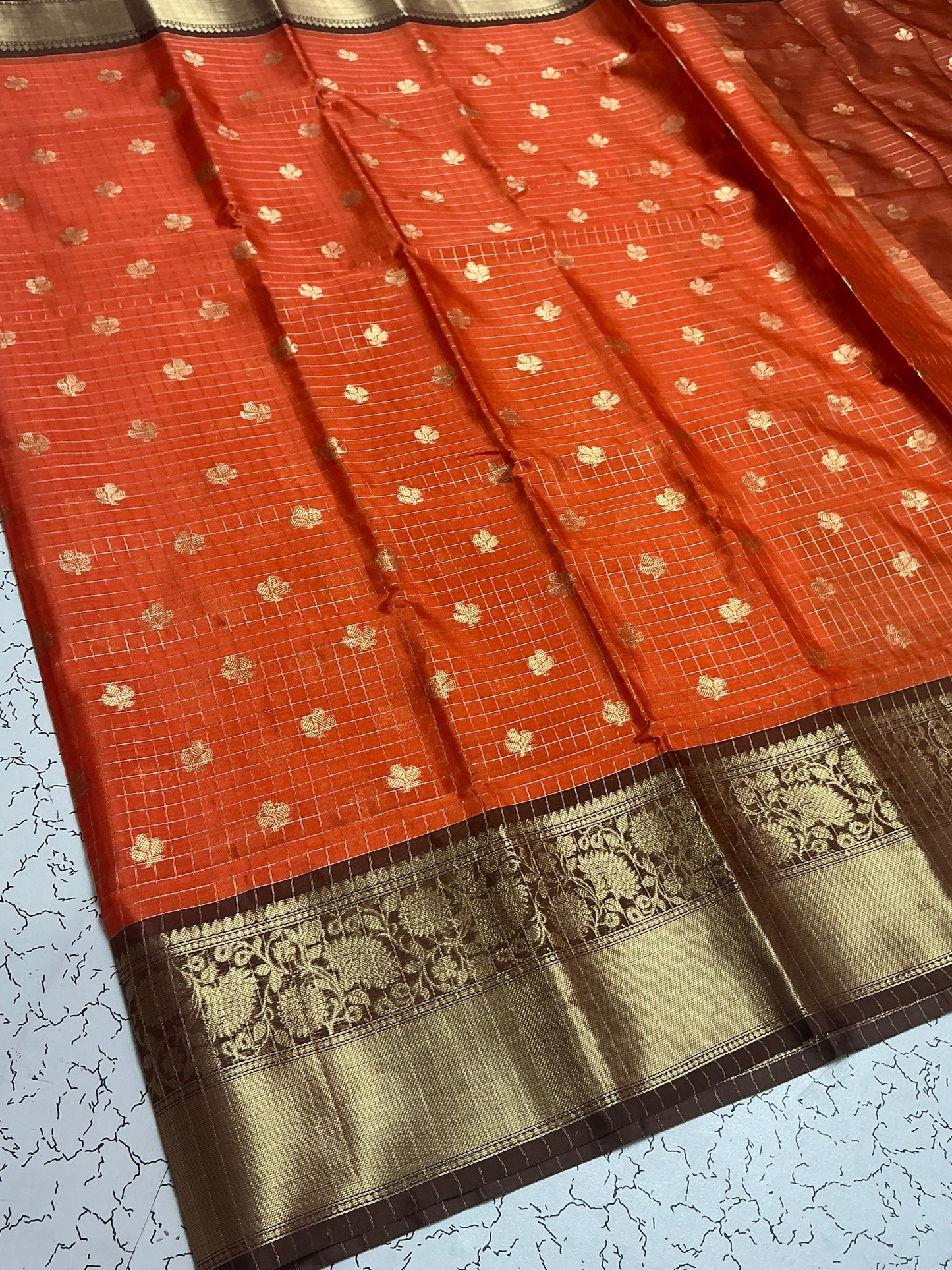 Premium Banaras soft silk | Rust orange with coffee brown contrast | Sri Nandhini Tex | SNTROS003