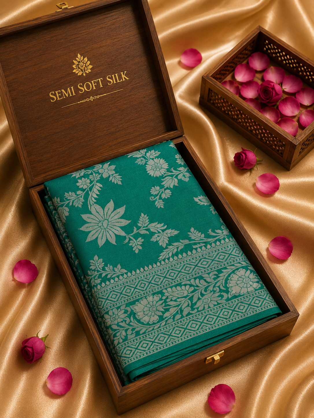 Semi Soft Silk silver zari weaving | Turquoise Green | Sri Nandhini Tex | Code: SNTSS803