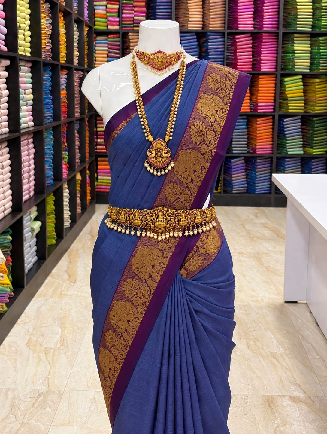 Premium Chettinad Cotton Saree | Traditional Gold Zari Border Cotton Saree | Soft & Comfortable Saree