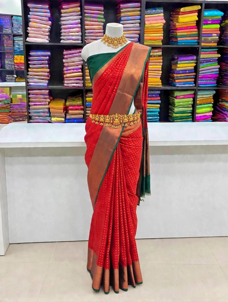 Premium Thousand Buttas Saree – Crimson Red | Festive Elegance Saree | Sri Nandhini Tex | SNTB003