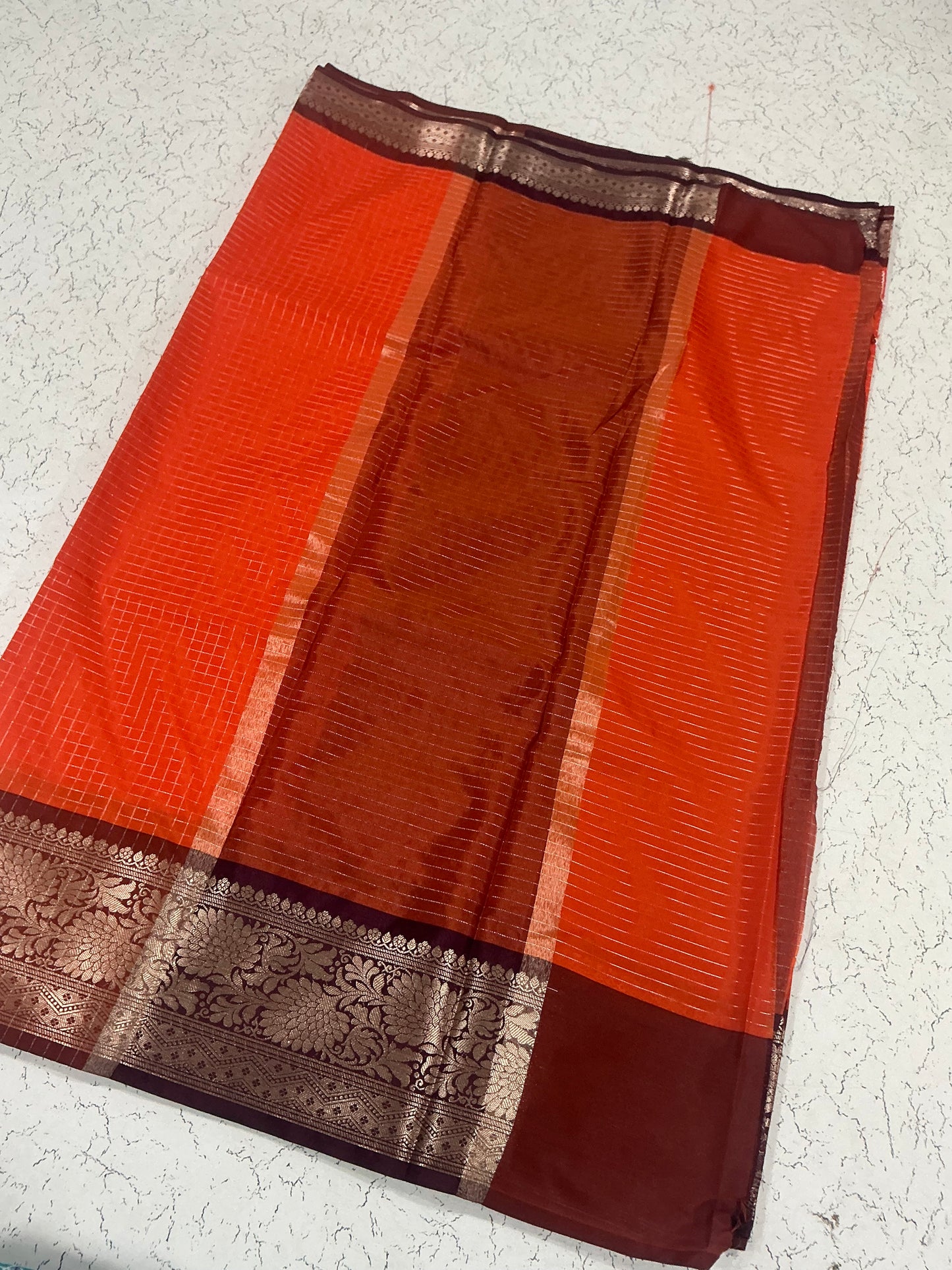 Banaras Soft Silk Saree | Elegant Zari Border | Rust Orange with Coffee Brown | Sri Nandhini Tex | Code: SNTPSS006