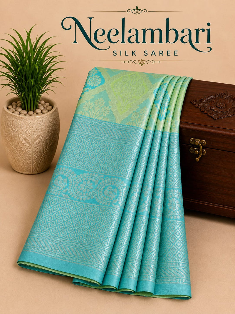 Premium Neelambari Silk Saree – Sky Blue with Parrot Green Jacquard Design | Sri Nandhini Tex | SNTNS004