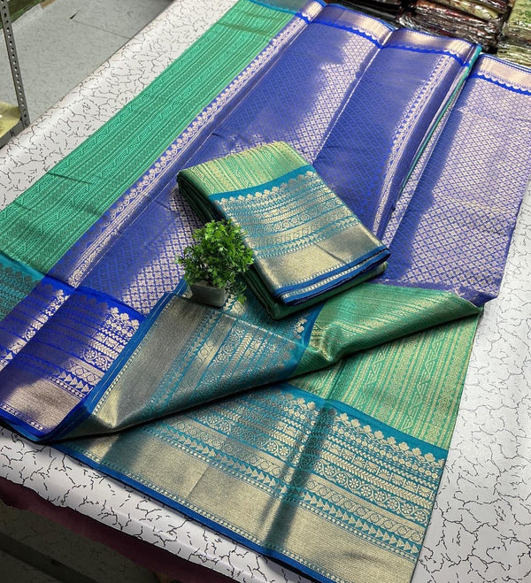 Sneha Inspired Saree – Light Peacock Green with Blue Border