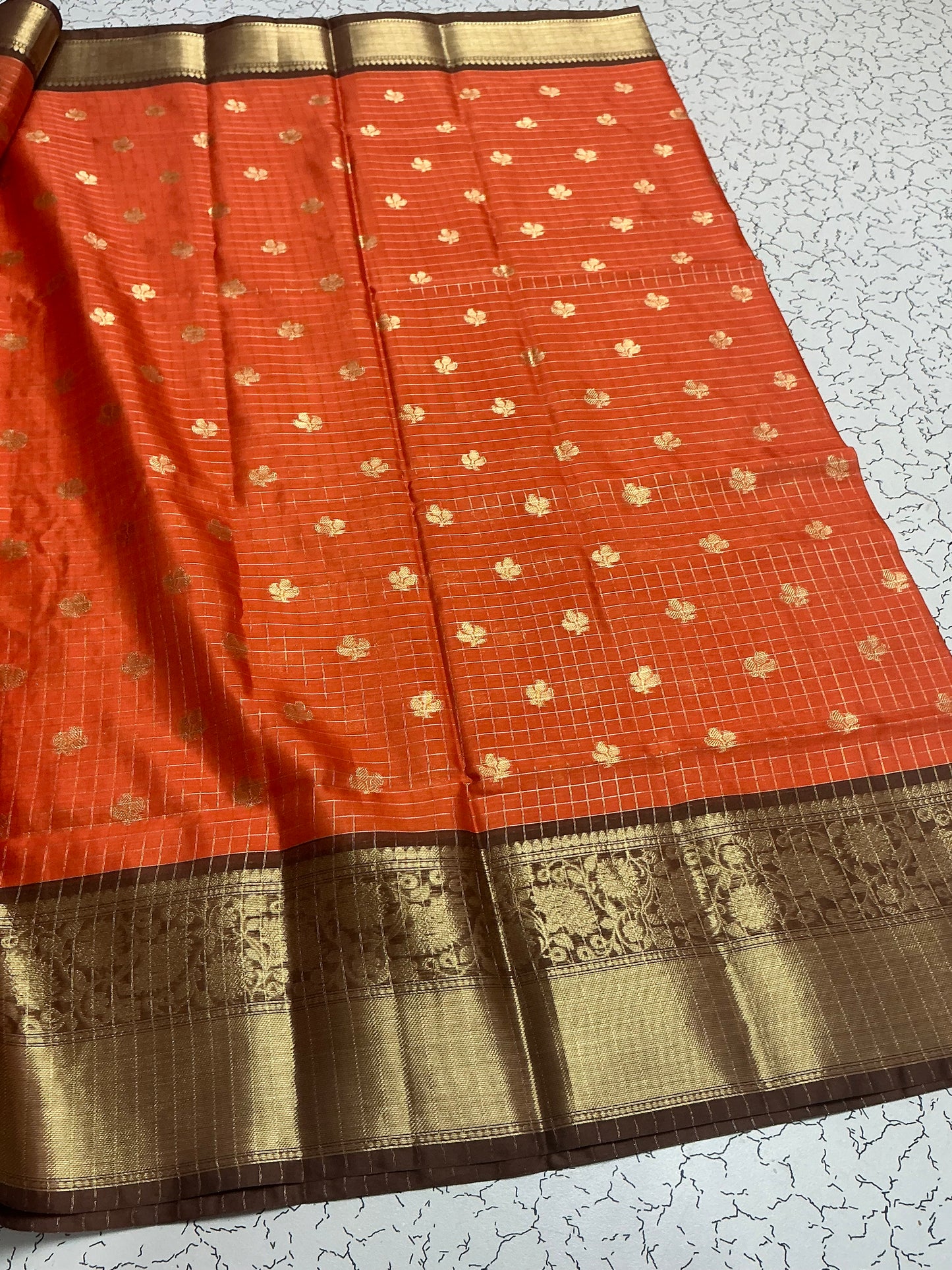 Premium Banaras soft silk | Rust orange with coffee brown contrast | Sri Nandhini Tex | SNTROS003