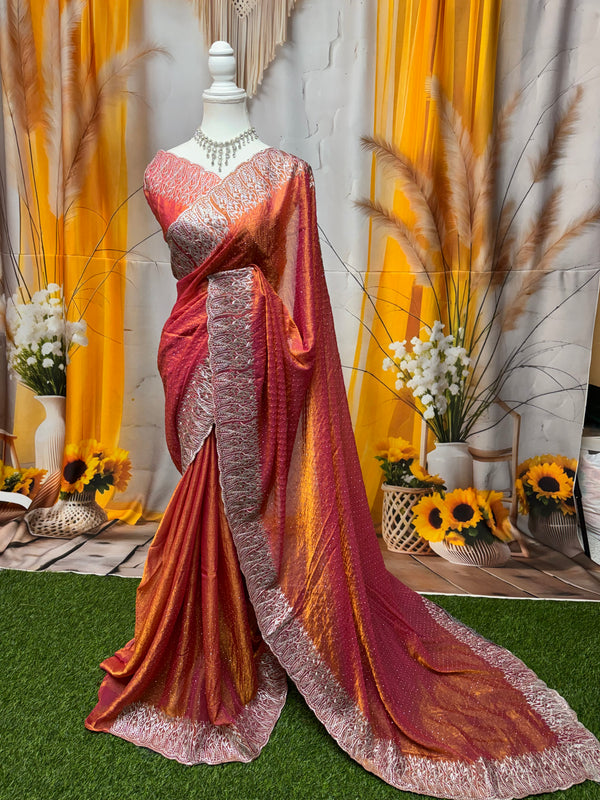 Premium space silk with grand embroidery designs sarees