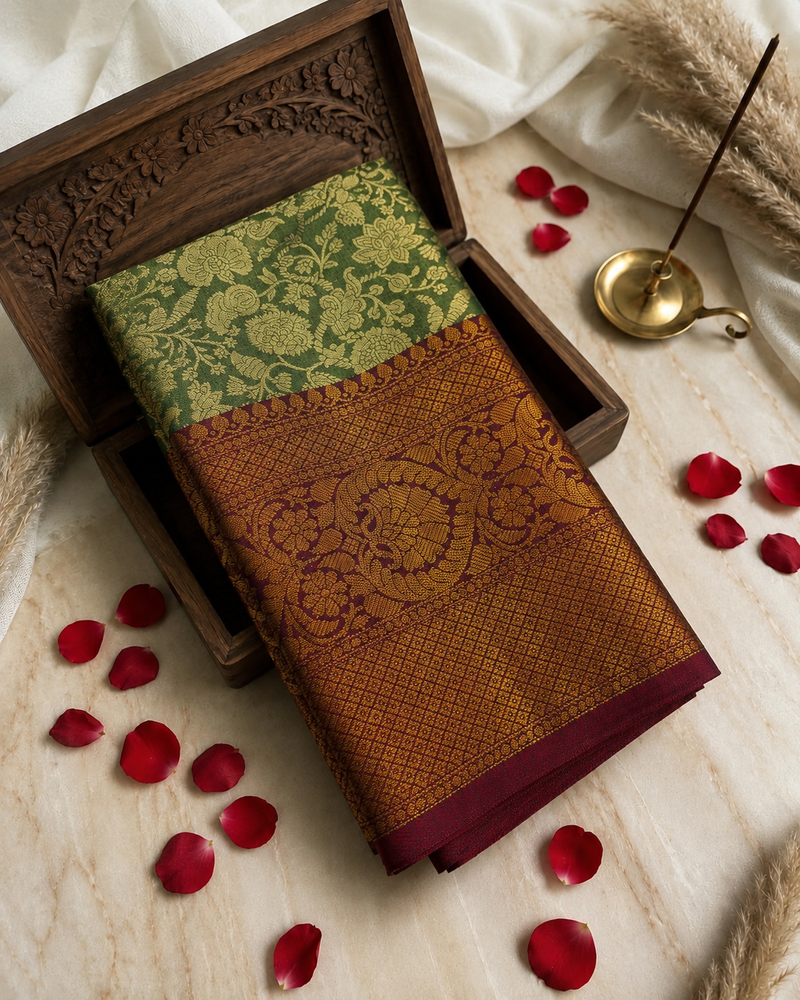 6. One Gram Saree | Sage Green & Maroon | Elegant Festive Wear Soft Finish | Sri Nandhini Tex | Code: SNTSS826