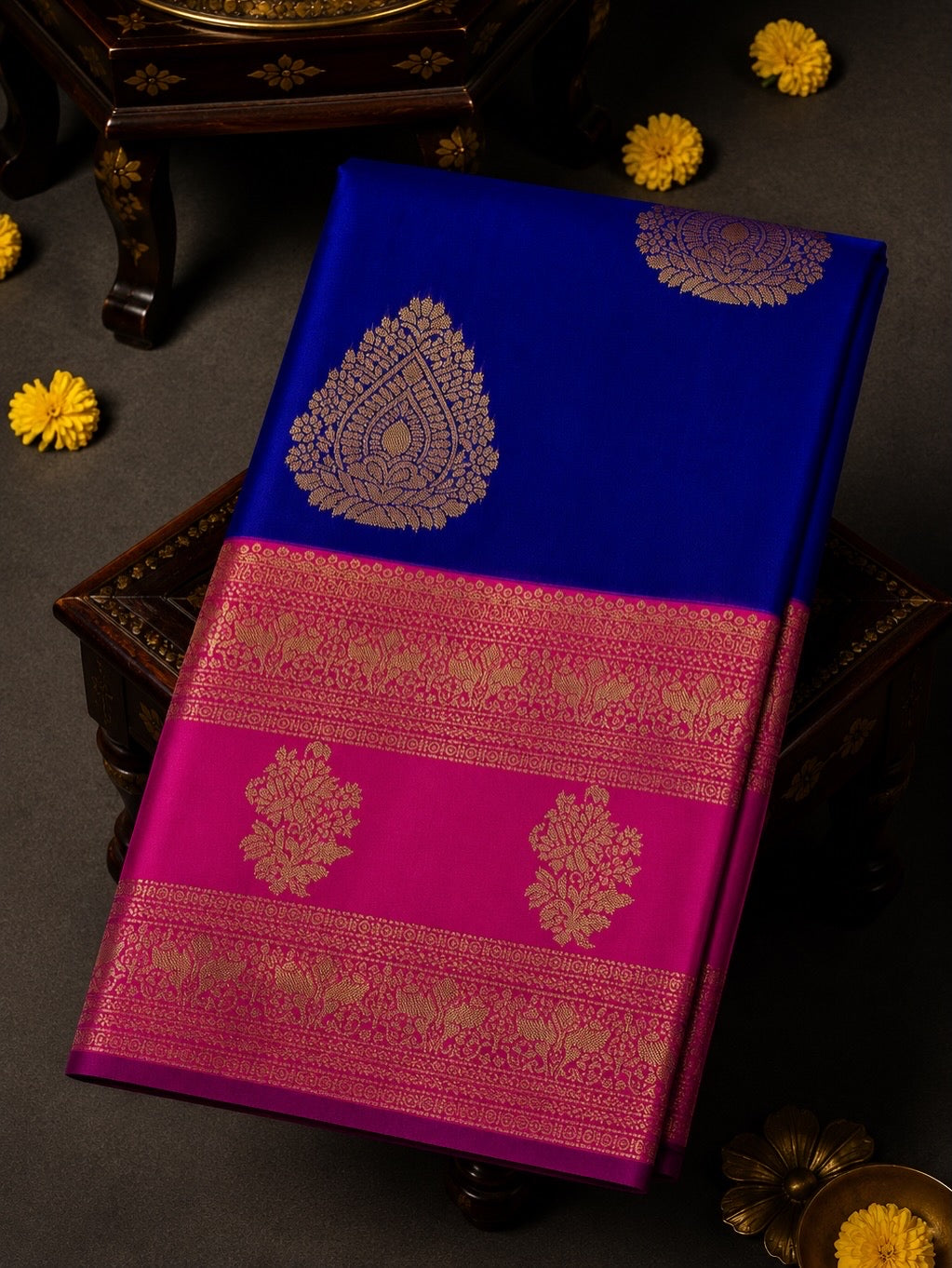 Premium Semi Kanchi Soft Silk Saree – Royal Blue with Orchid Pink Border | Elegant Silk Saree | Sri Nandhini Tex | SNTKS15