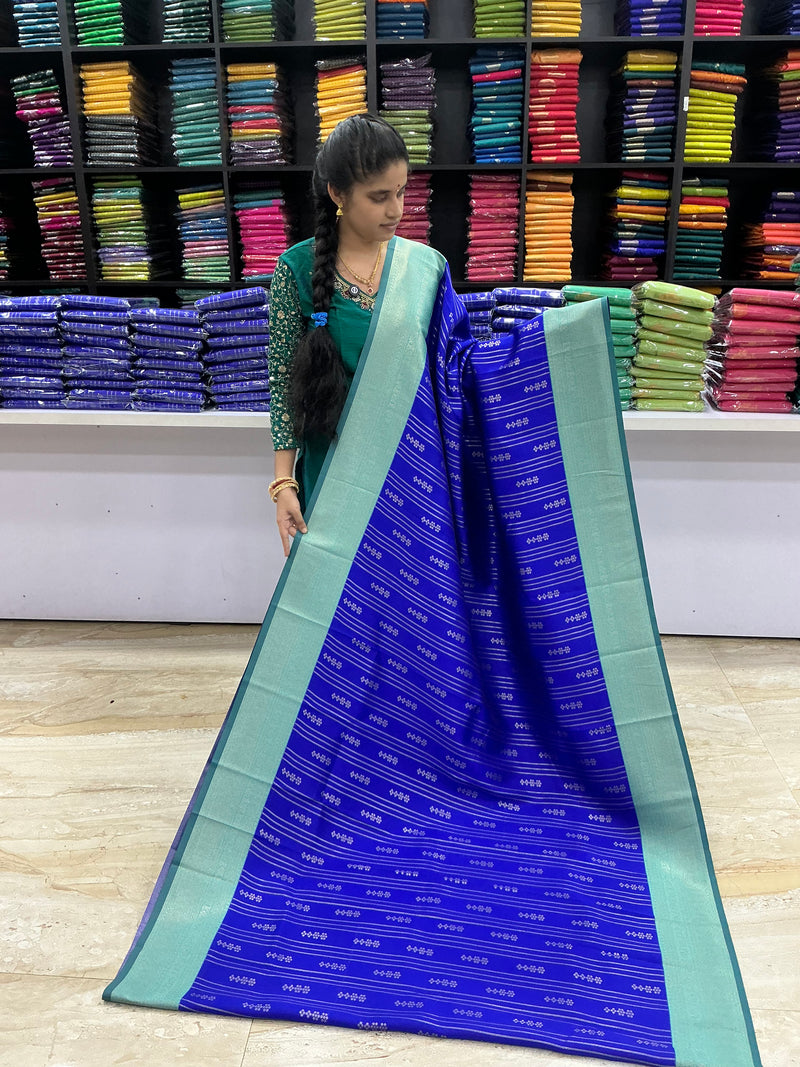 New Arrival Premium Semi Kanchi Silk Saree | Royal Blue with Mint Green Border | Soft Feel Traditional Silk Saree | Sri Nandhini Tex |Code: SNTPSK101