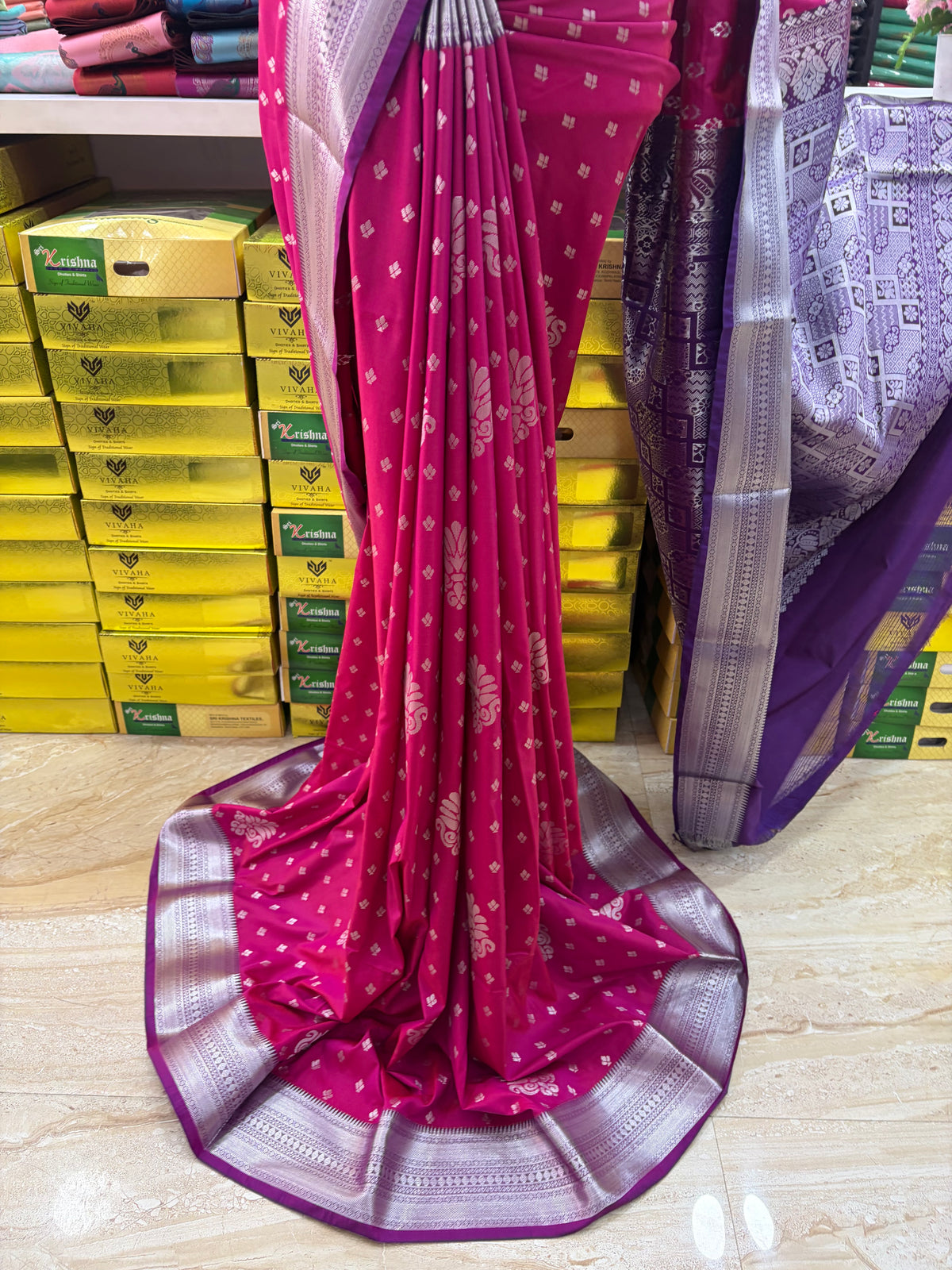 Elampillai Premium Soft Silk Saree – Rani Pink & Purple | Sri Nandhini Tex | Code: SNTESS002