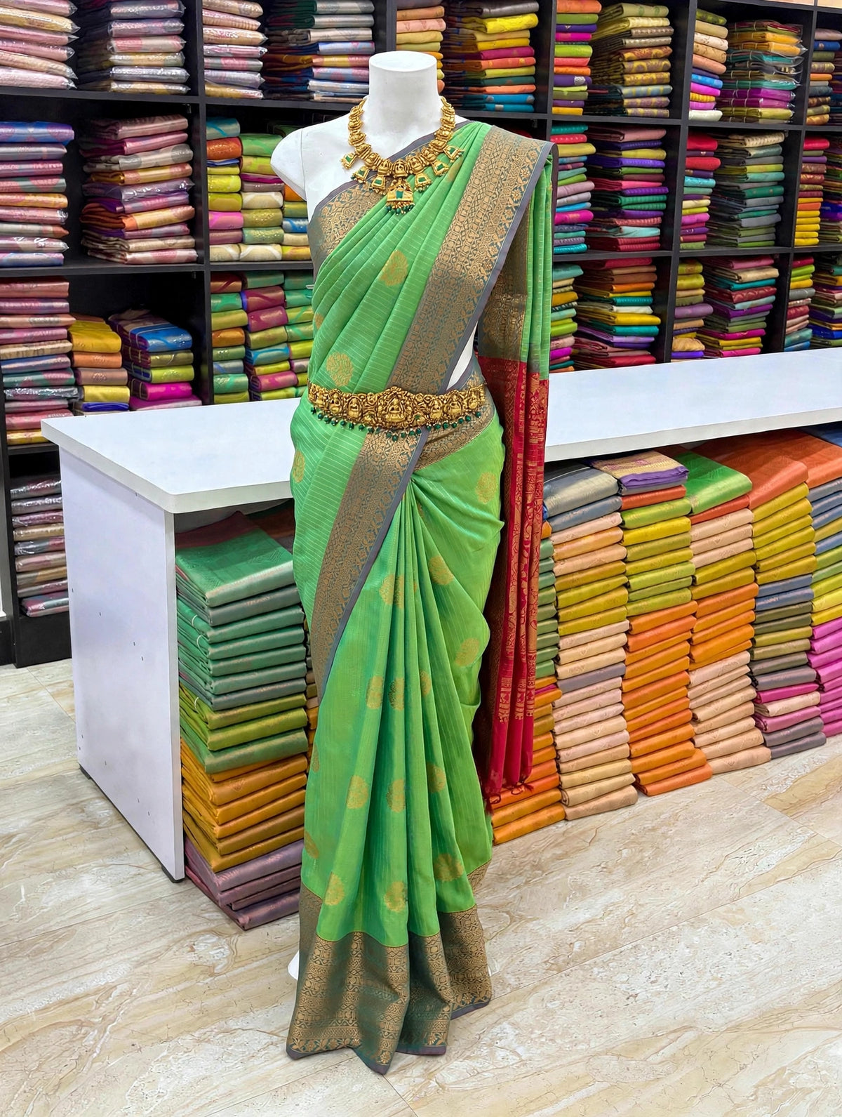 Kanchi Soft Silk Saree | Zari Woven Stripes & Butta Design | Contrast Pallu With Blouse| Sri Nandhini Tex