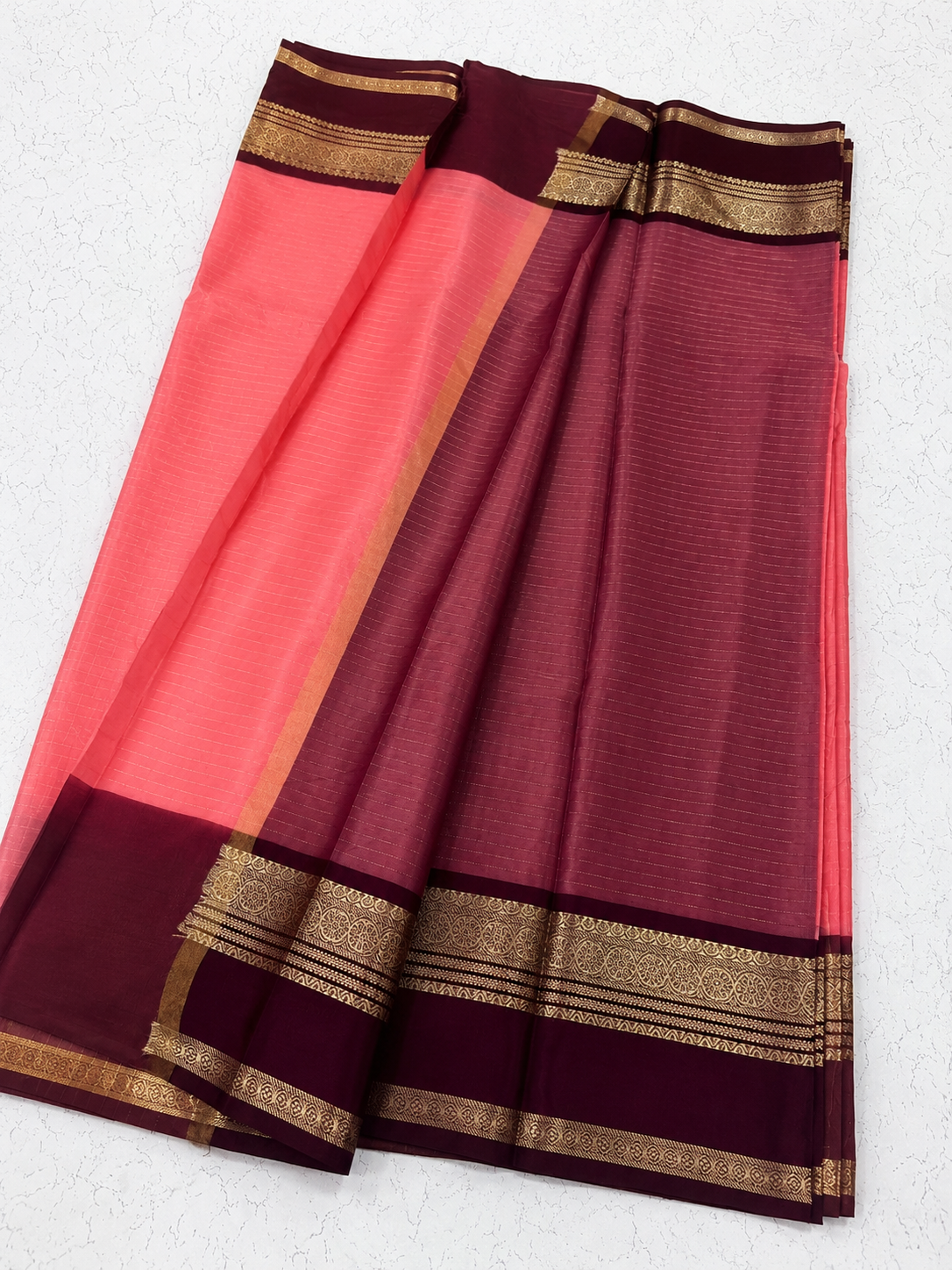 Banaras Soft Silk Saree | Elegant Zari Border | Baby Pink with Wine Maroon | Sri Nandhini Tex | Code: SNTPSS007