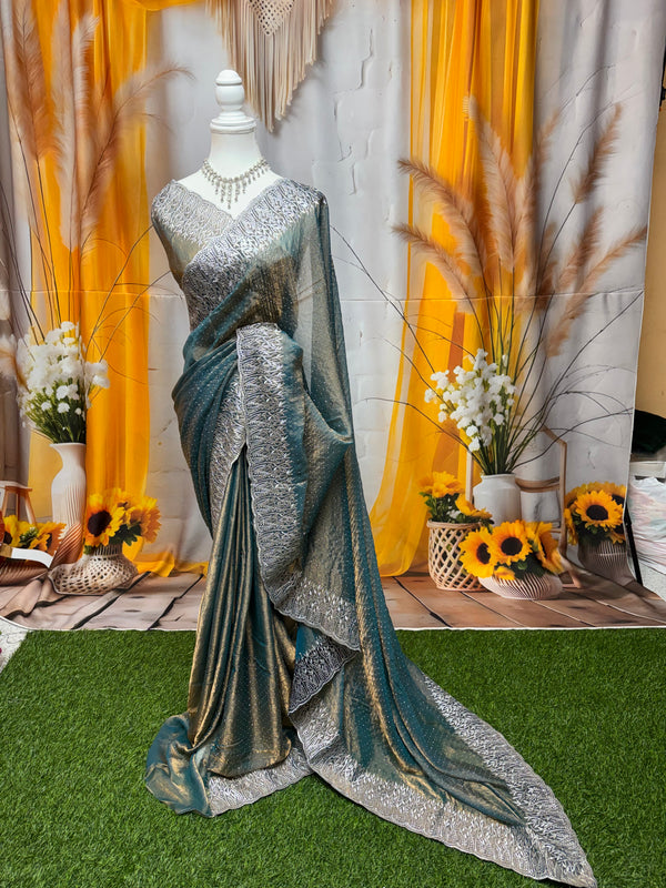 Premium space silk with grand embroidery designs sarees