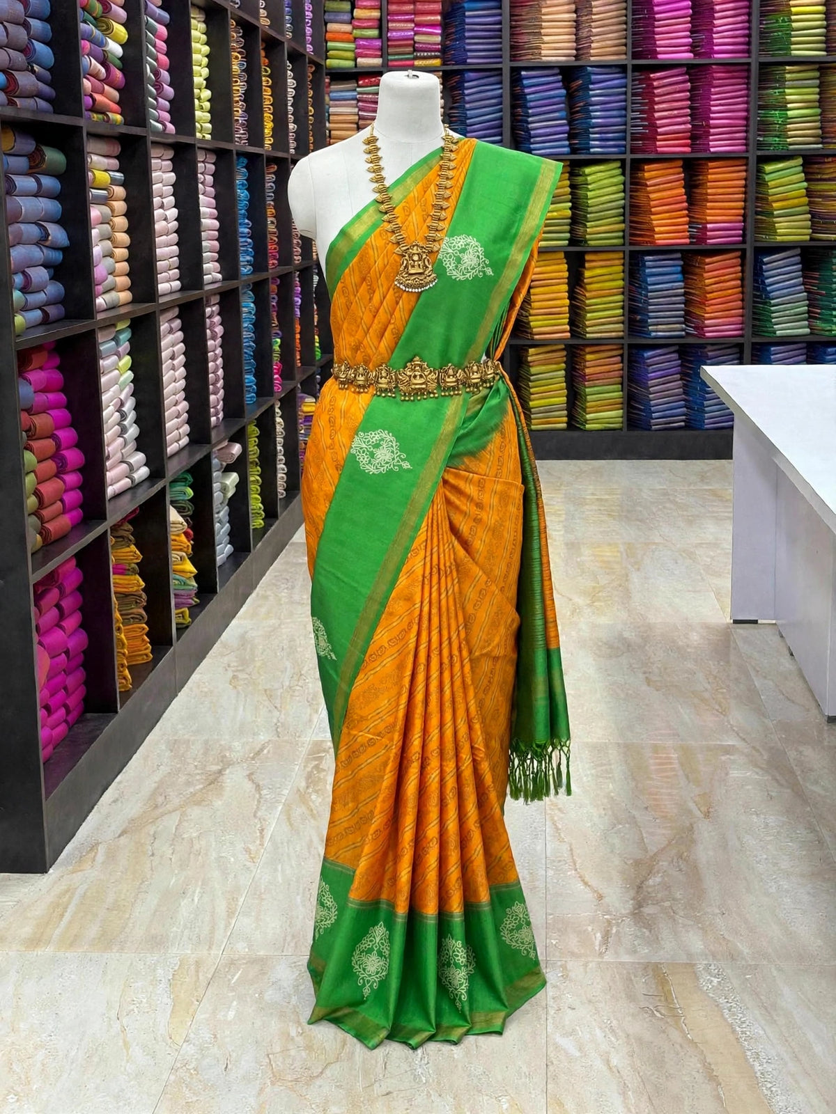 Tussar Soft Silk Saree with Contrast Pallu & printed design | Sri Nandhini Tex  Product Code:SNTTSS03