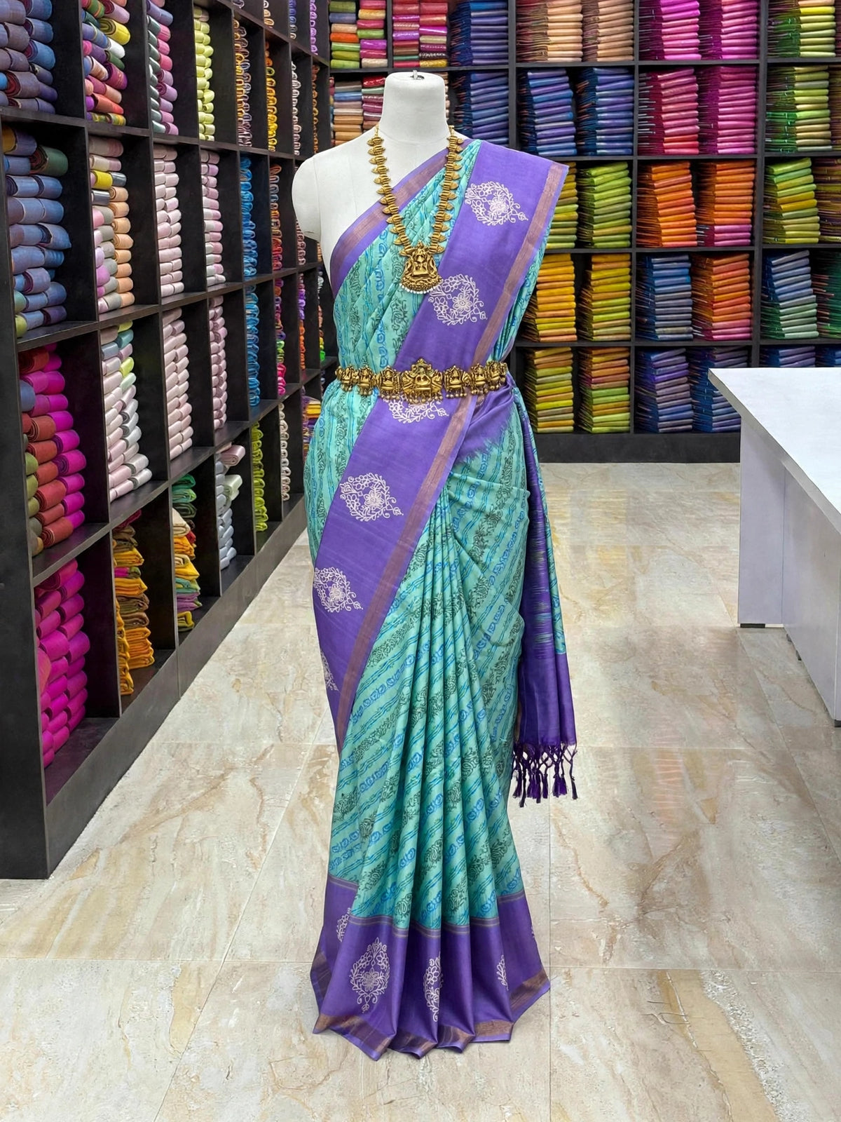 Tussar Soft Silk Saree with Contrast Pallu & printed design | Sri Nandhini Tex  Product Code:SNTTSS03