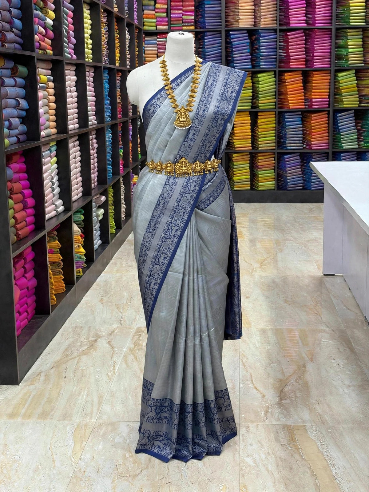 Premium Bridal Silk Saree with Silver Zari Weaving & Rich Contrast Border | Sri Nandhini Tex | SNTSZW001