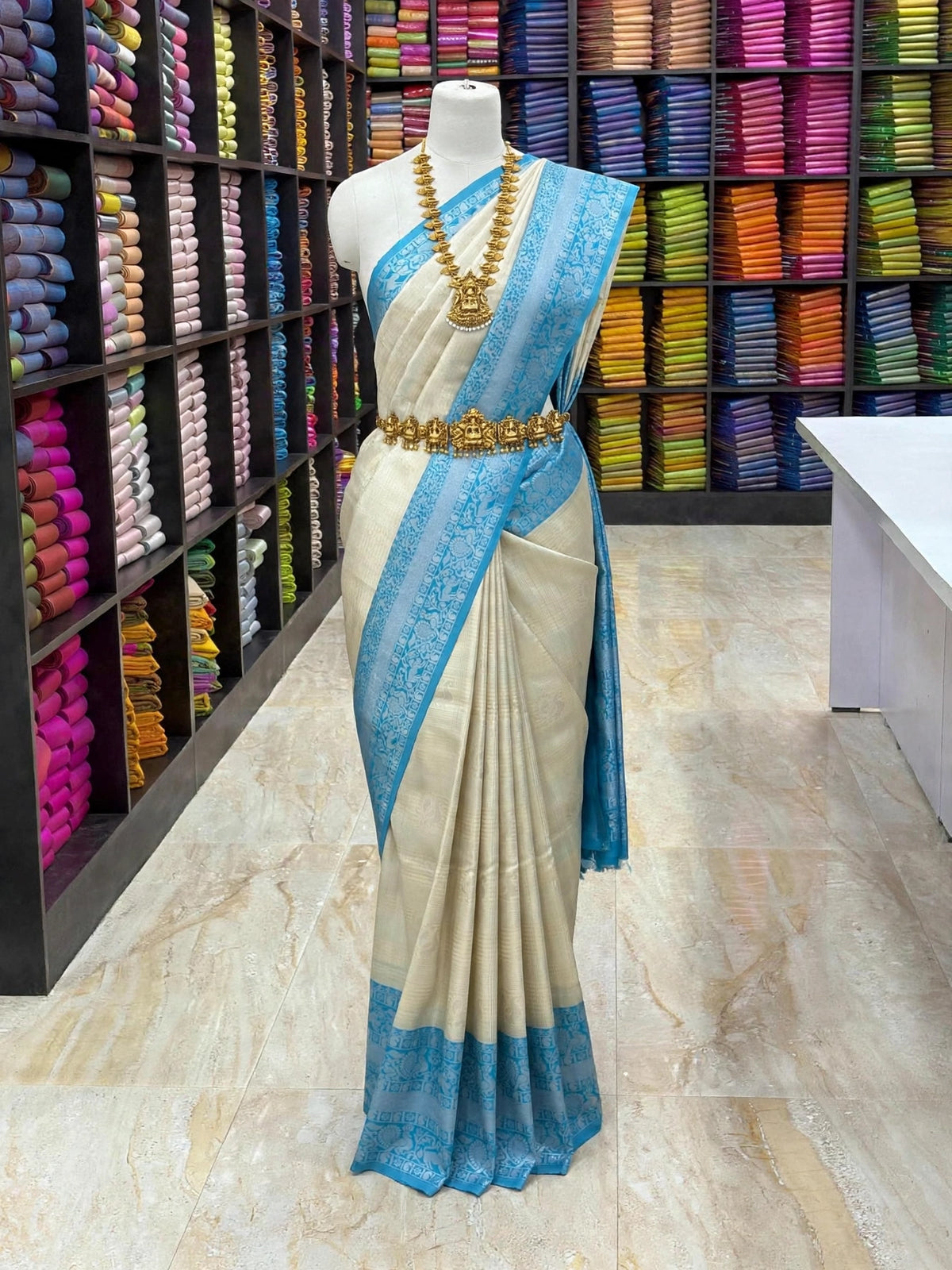 Premium Bridal Silk Saree with Silver Zari Weaving & Rich Contrast Border | Sri Nandhini Tex | SNTSZW001