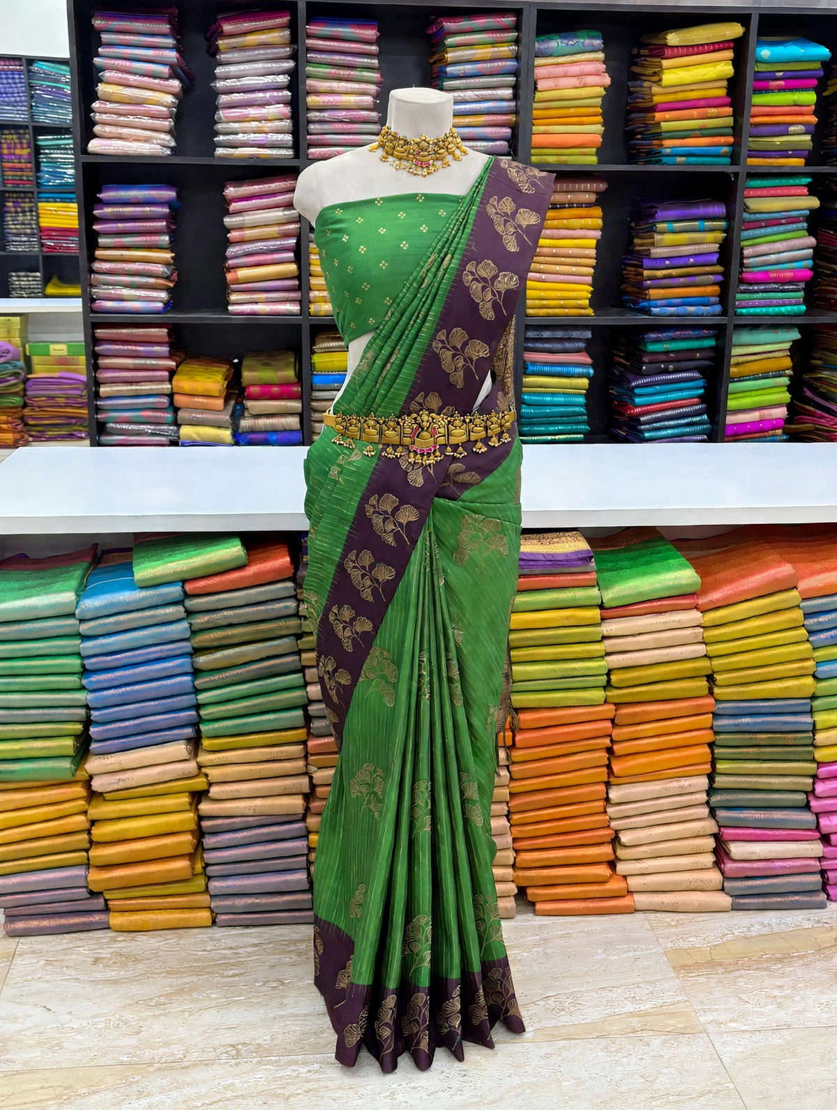 Premium Kanchi Luxury Soft Silk Saree in Emerald Green & Royal Purple | Ultra Soft Finish | Sri Nandhini Tex | SNTPKSS005