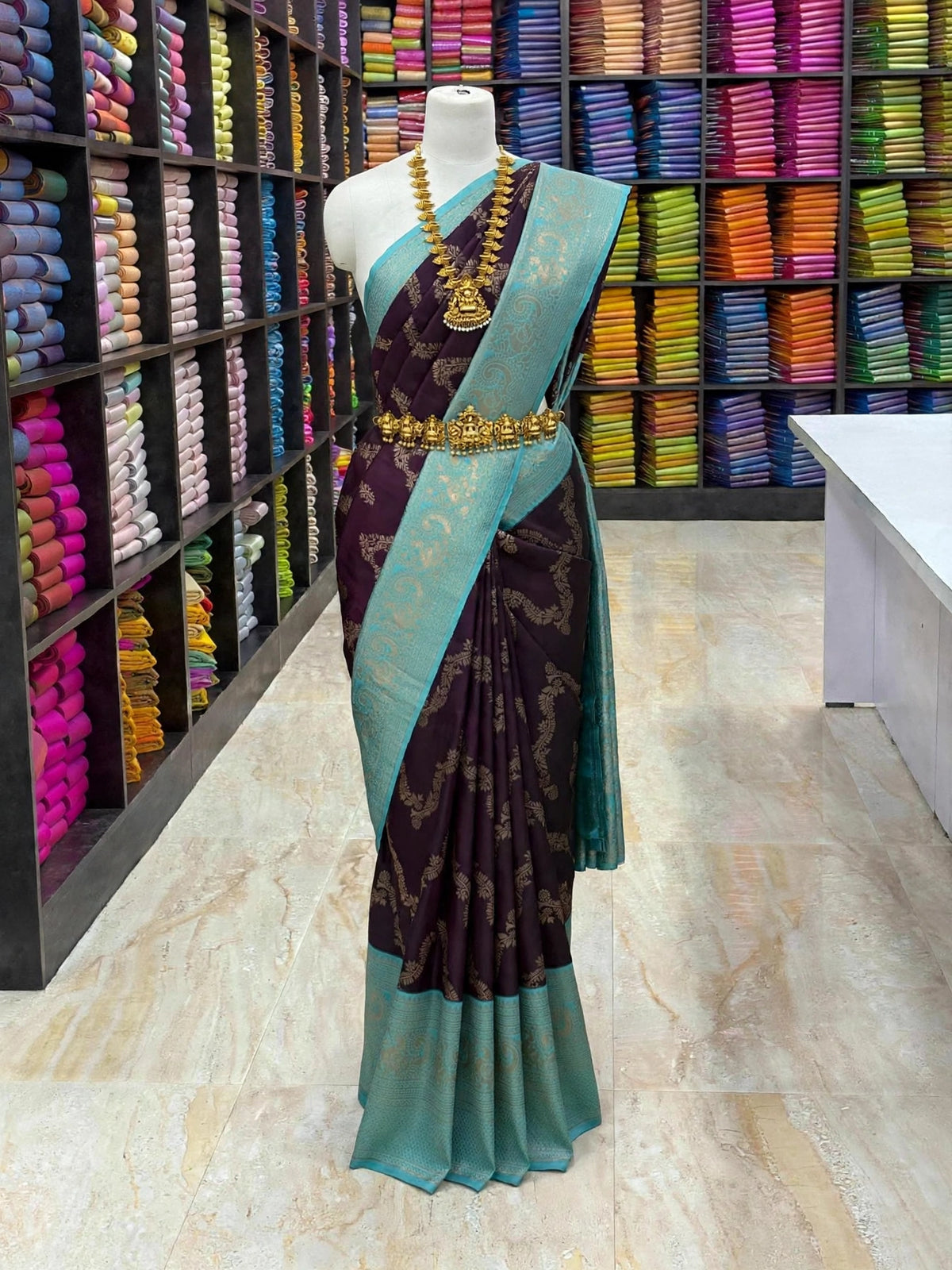 Deep Purple & Turquoise BlueDual Shade Premium Soft Silk SareeCode: SNTNDS001