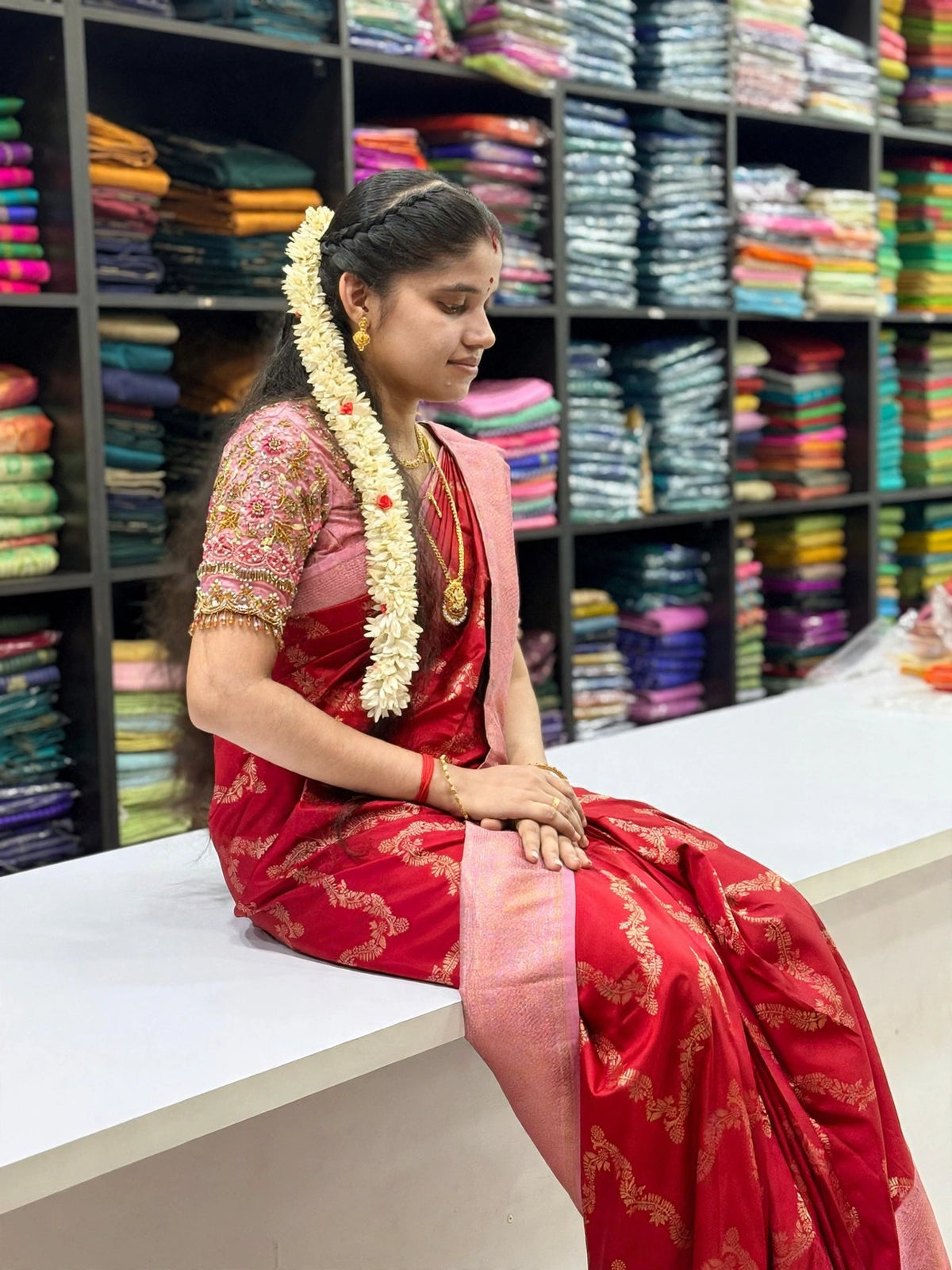 Ruby Red & Baby Pink Necklace Design Premium Soft Silk Saree | Dual Shade | Ultra Soft Finish | Sri Nandhini Tex | SNTNDS004