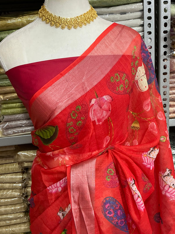 Linen digital soft cotton sarees