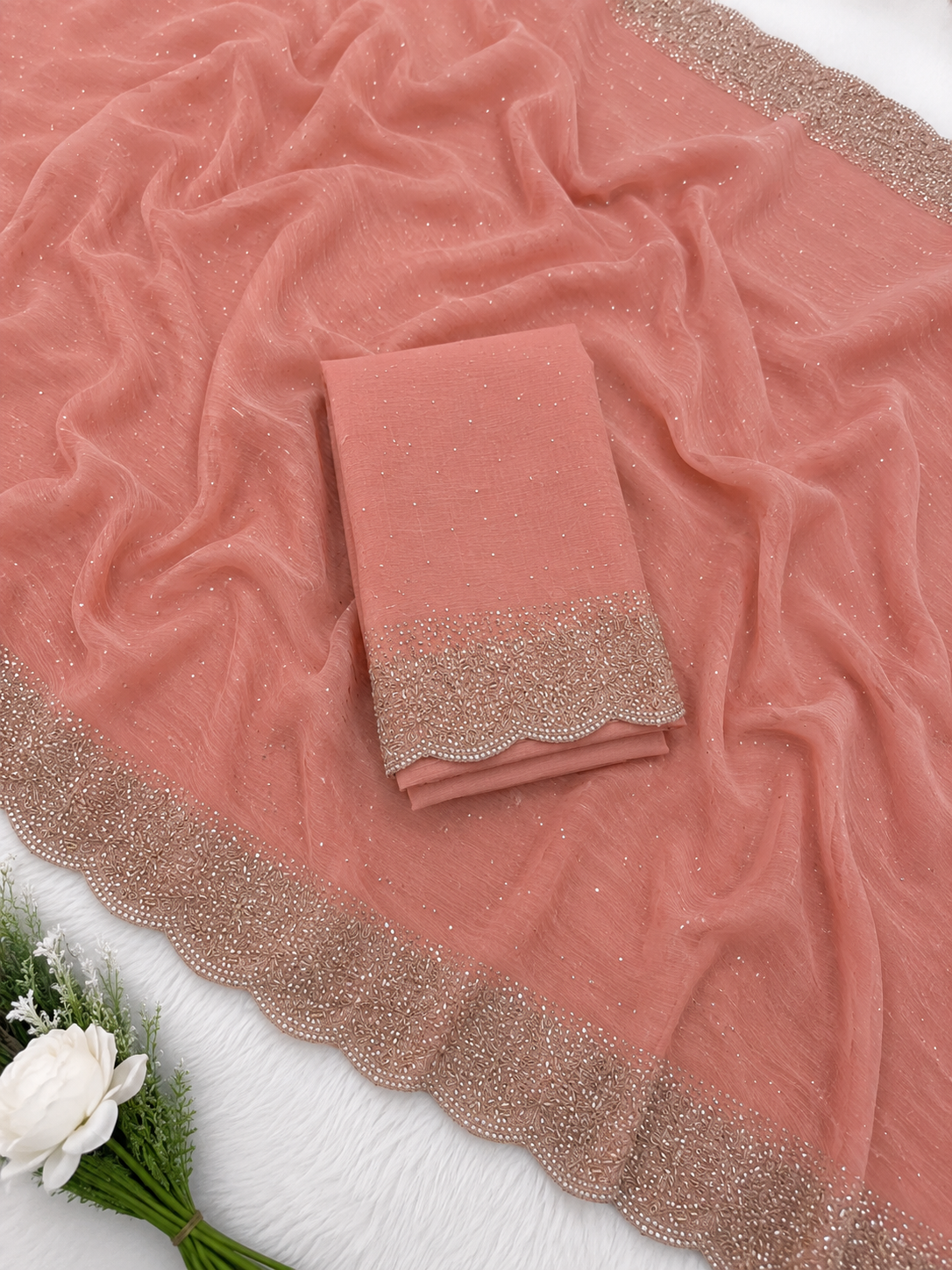 Space Silk Saree | Party Wear | Blush Peach | Sri Nandhini Tex | SNTSPS001