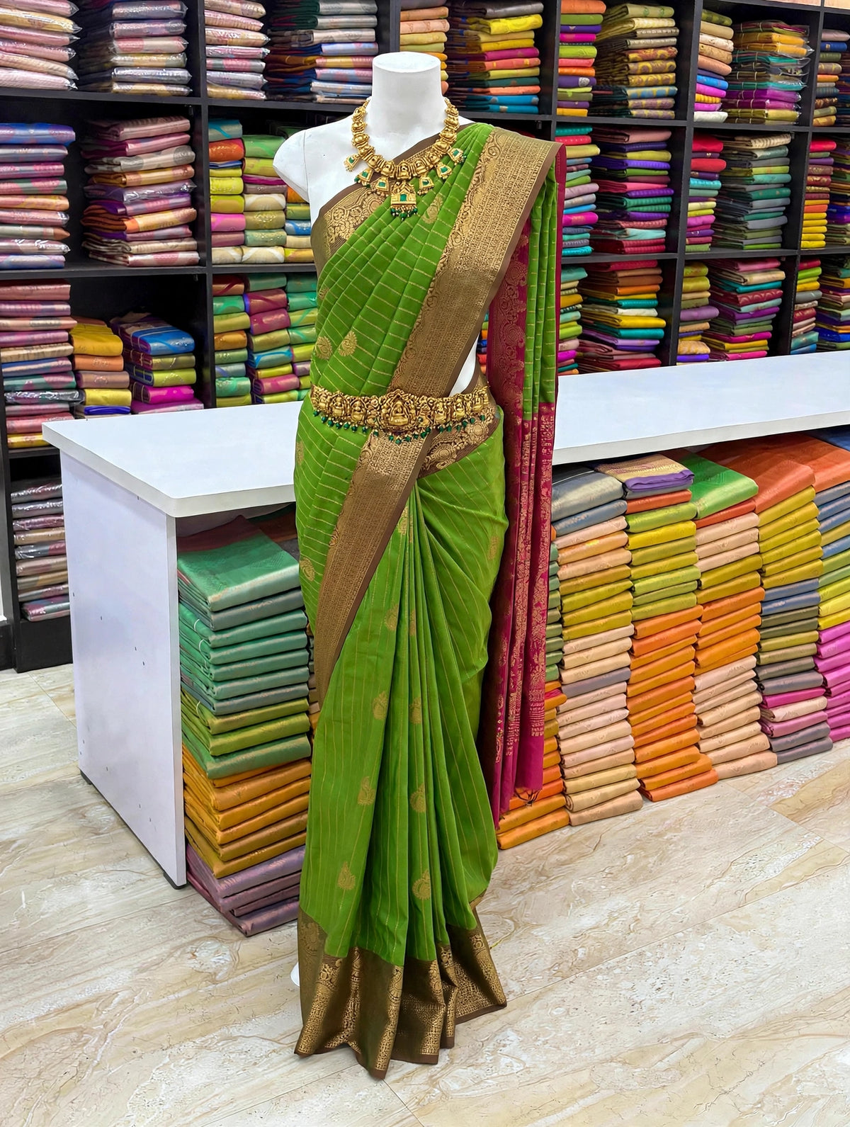 Kanchi Soft Silk Saree | Zari Woven Stripes & Butta Design | Contrast Pallu With Blouse| Sri Nandhini Tex