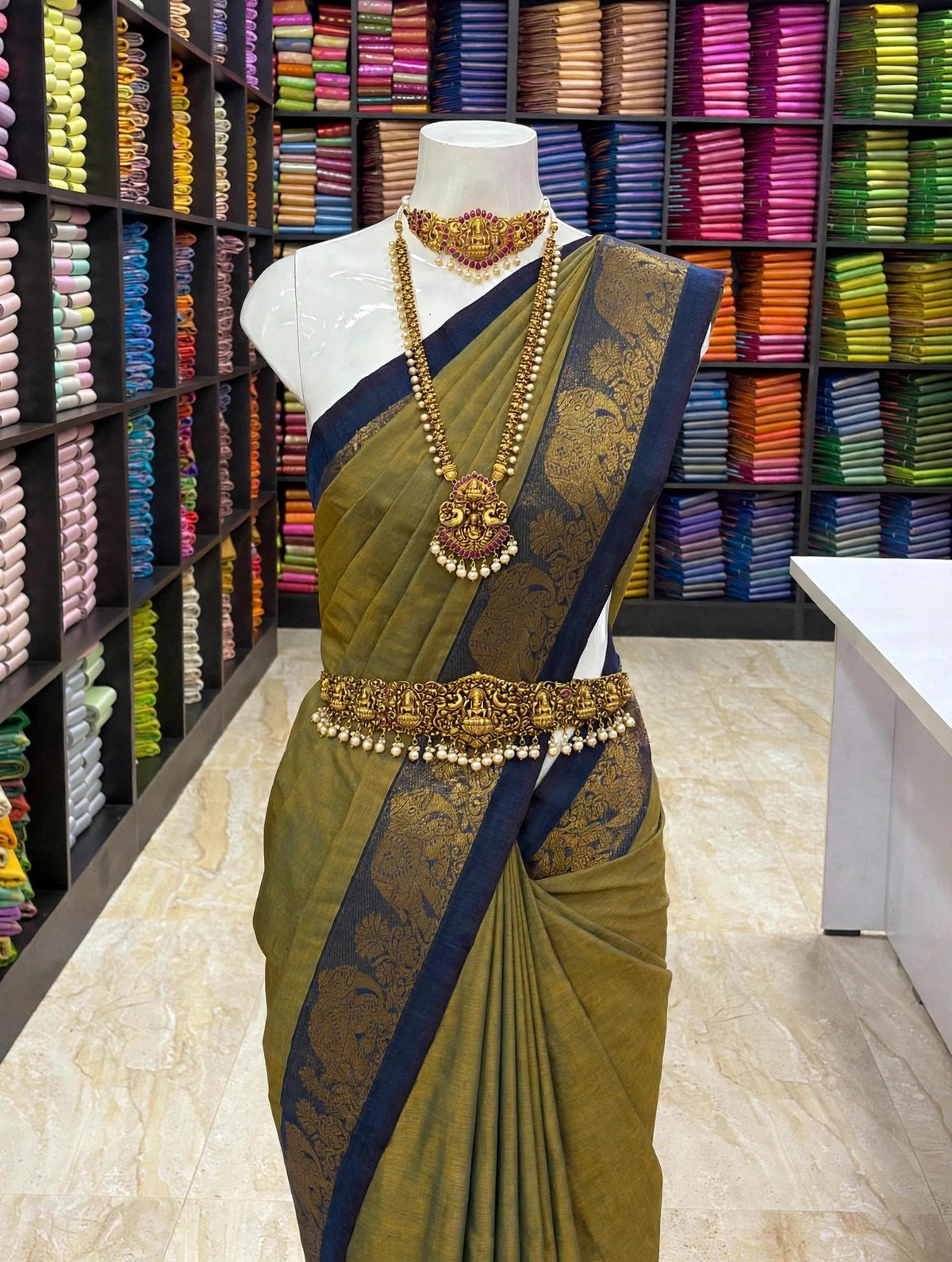 Premium Chettinad Cotton Saree | Traditional Gold Zari Border Cotton Saree | Soft & Comfortable Saree